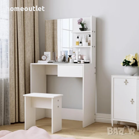 ПРОМОЦИЯ Тоалетка с вградено огледало и тоалетка в бяло 10CXWLDR04WH, снимка 6 - Тоалетки - 50768014