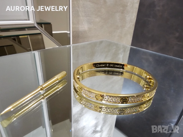 CARTIER Love Paved Gold Classic Diamonds Гривна с Отверка, снимка 4 - Гривни - 52821284