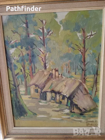 Красива авторска картина. Масло върху платно. Белгия. 1968г., снимка 5 - Картини - 44668331