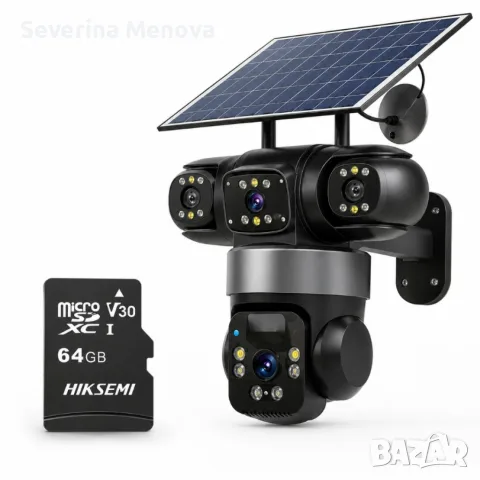 Соларна камера Lylu 4G със SIM и 4 лещи 22647 + Подарък Карта памет HIKSEMI NEO 64GB 24369, снимка 3 - IP камери - 56197004