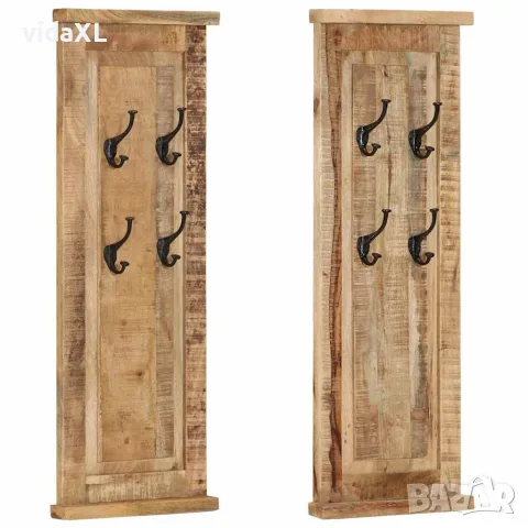 vidaXL Закачалки за дрехи, 2 бр, мангово дърво масив, 38x100 см