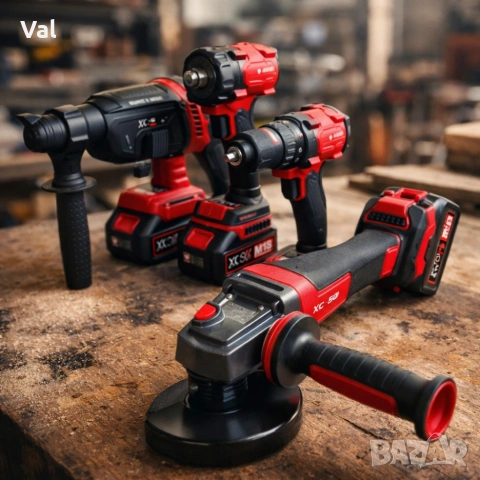 Комплект 4 в 1 акумулаторен перфоратор, гайковерт, винтоверт и ъглошлайф 36V 8A , снимка 2 - Куфари с инструменти - 53779836