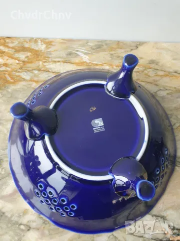 Beanopli 25см/стара италианска декоративна ажурна порцеланова чиния-картина/птица-кобалт-злато, снимка 7 - Картини - 49827770