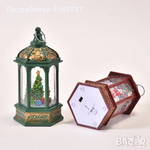 Коледен светещ фенер с въртящ се снежен ефект – уют и коледна магия