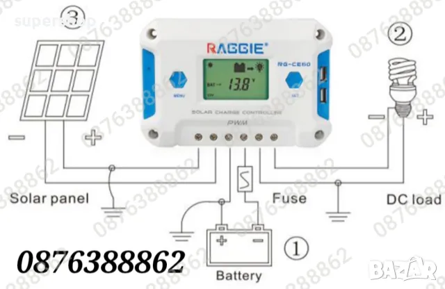 Контролер за соларен панел 20А, 30А, 60А, 12V/24V PWM 3, снимка 11 - Друга електроника - 48949675