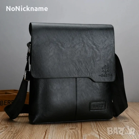 Мъжка черна кожена чанта през рамо, мъжки кожени чанти