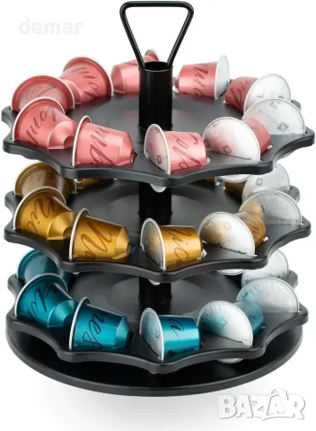 Органайзер за кафе капсули 3 нива HiveNets за Nespresso Original, въртяща се стойка 30 капсули