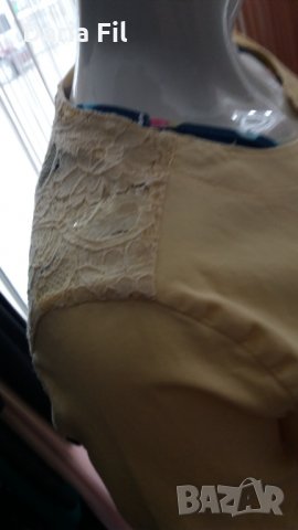 Жълто яке с дантела на джобовете и раменете, снимка 2 - Якета - 35919739
