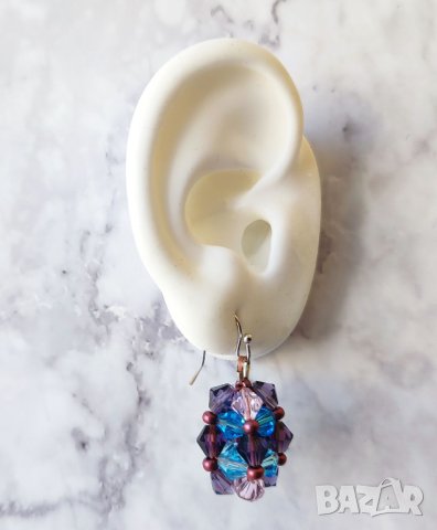 Звездни купове -- обеци с кристали и Миюки мъниста, снимка 6 - Обеци - 41318415