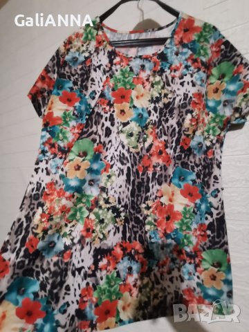 СТРАХОТНА ЦВЕТНА БЛУЗКА РАЗМЕР XL, снимка 4 - Тениски - 40633293