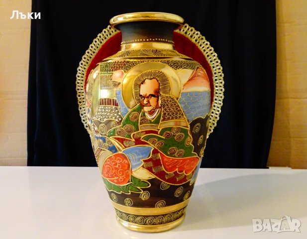 Ваза японски порцелан Satsuma Kinkozan Tsukuru,злато., снимка 2 - Антикварни и старинни предмети - 41645614