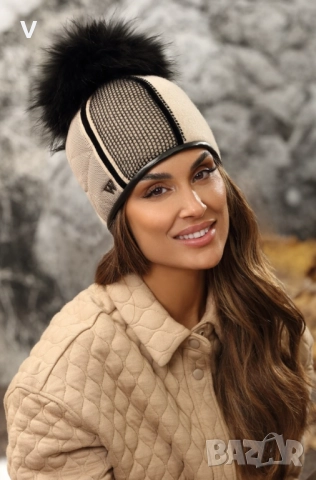 Дамска шапка от естествен пух косъм от енот и естествена вълна Willi 