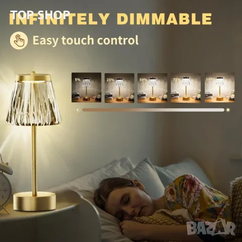 Beehero Настолна нощна лампа акумулаторна кристална с 5 RGB цвята, снимка 5 - Лед осветление - 49566522