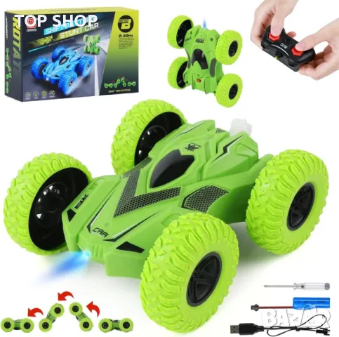 Кола с дистанционно управление 2,4 Ghz, 360° двустранна каскадьорска Rc кола за 3-8 години