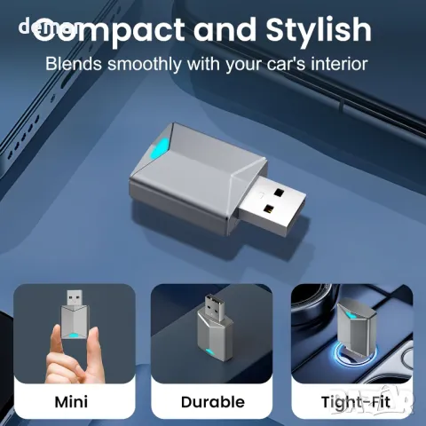 Мини безжичен CarPlay адаптер, конвертиране на кабелен в безжичен CarPlay, снимка 4 - Аксесоари и консумативи - 49988390