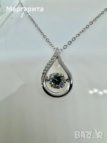 Сребърно колие с мойсанит (диамант) 1 карат , снимка 2 - Колиета, медальони, синджири - 51941708