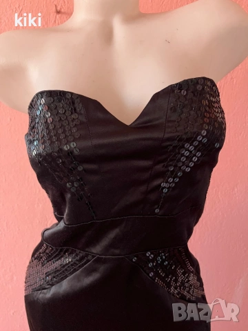 Texto L Черна сатенена рокля с пайети , снимка 2 - Рокли - 53828092