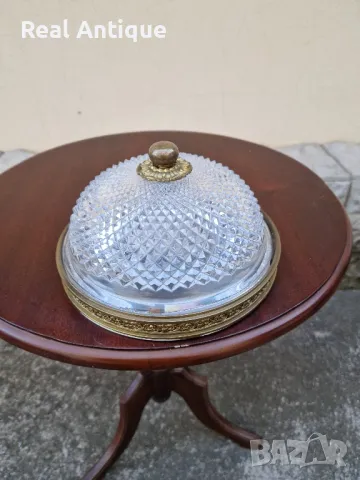 Страхотна антикварна френска таванна лампа плафон  бронз кристал 