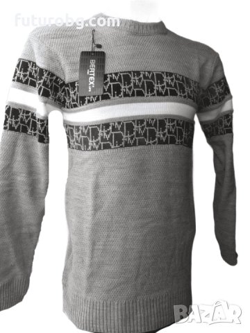 Плетен сив пуловер със черно-бял акцент, снимка 3 - Пуловери - 38695101
