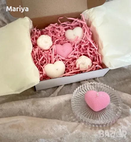 Натурални соеви ароматни свещи в кутия- рози и сърца. Ръчно изработени, снимка 1