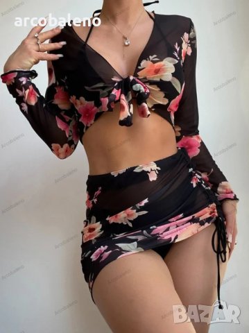 Дамски моден бански костюм от три части с флорален принт, 3цвята, снимка 6 - Бански костюми - 40740239