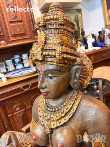 Голяма дървена скулптура / дърворезба на Богияна Парвати. №7813, снимка 4 - Антикварни и старинни предмети - 53041983