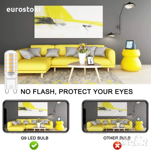 Auting G9 LED димируеми крушки, 4W 2700K топло бяла светлина 32 * 2835 SMD LED крушки, снимка 4 - Крушки - 51488646