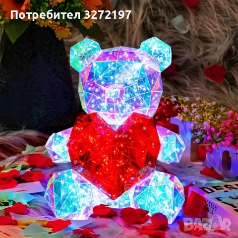 Ръчно изработена USB Великолепна светеща LED мечка, държаща червено сърце, снимка 2 - Настолни лампи - 47978820