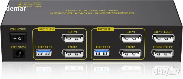 DisplayPort KVM превключвател за 2 компютъра и 2 монитора, 4K 144 Hz