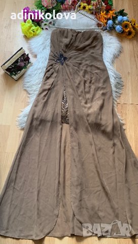 Официална светло кафява рокля с пайети, снимка 1