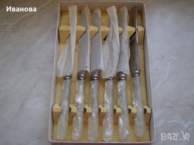  Комплект нови английски ножчета със седефена дръжка