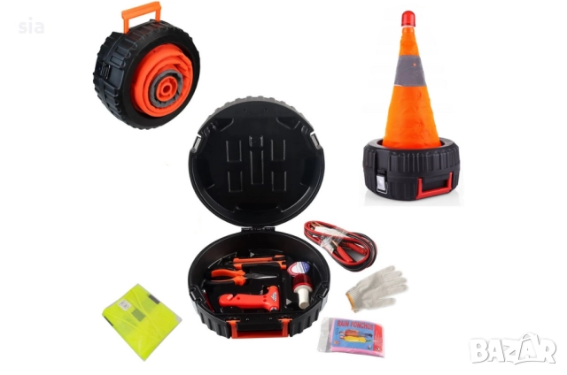  Комплект за пътна безопасност и ремонт, Авариен К-т с конус, Авариен чук, Аварийна лампа и др.,11ч., снимка 5 - Къмпинг осветление - 28114146