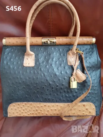 Дамска чанта,Pelle Di Giada+Подарък! Van Cleef комплект, щраус,