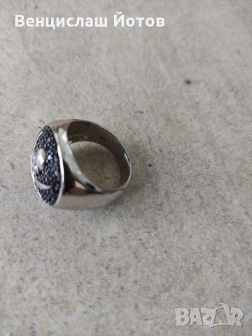 Сребърен пръстен с камъни череп и кости, снимка 5 - Пръстени - 33990035