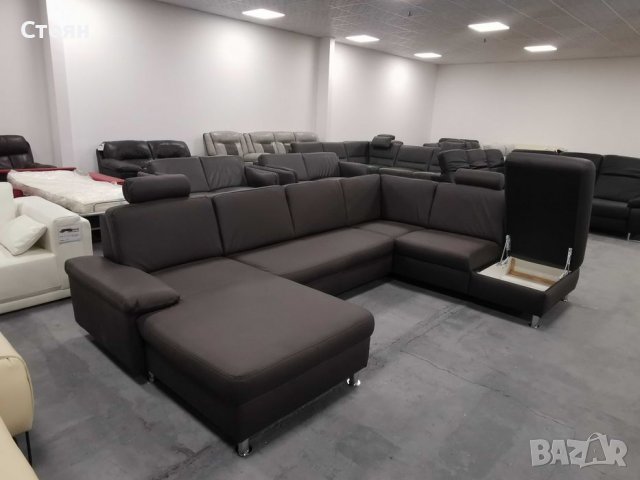 Кафяво-сив кожен ъглов диван с функция ракла "CARO", снимка 2 - Дивани и мека мебел - 39954736