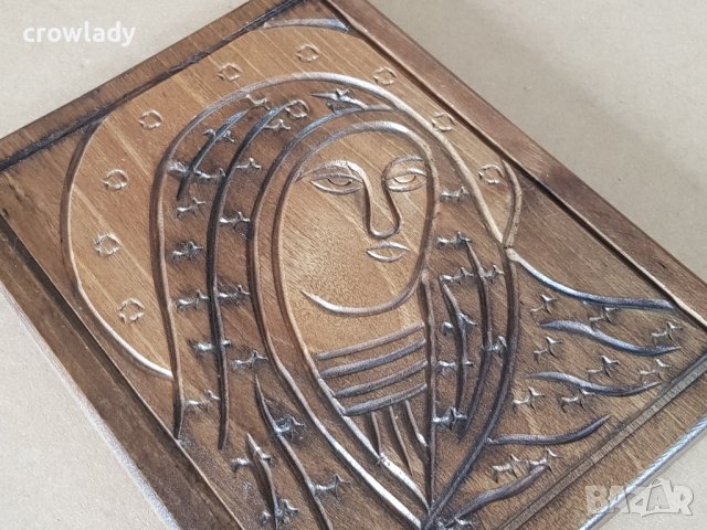 СТАРА дървена резбована Икона с Ботородица-дева Мария религия , снимка 3 - Икони - 42103377