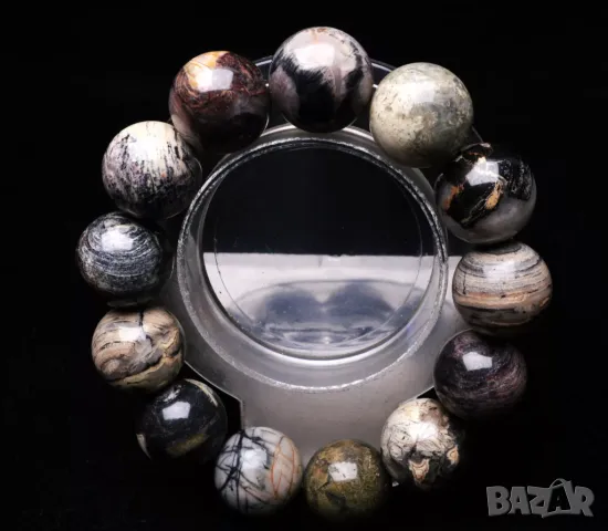 Гривна 18мм, черен цъвтящ жадеит 111гр. подходяща за подарък, снимка 3 - Гривни - 49589158