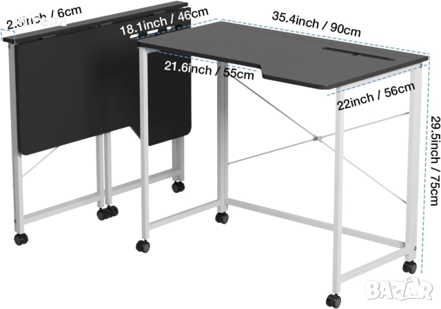 Сгъваемо бюро с колелца, компютърна маса с отделения за карти 18, снимка 2 - Бюра - 51657106
