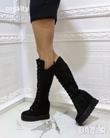 Ботуши на платформа - черен велур, снимка 2 - Дамски ботуши - 52282345