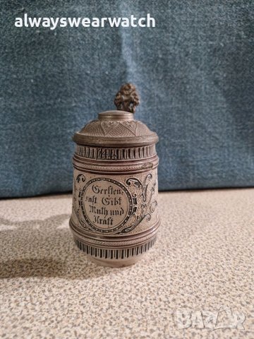 Стар немски бокал / халба / чаша - керамика и метал, снимка 2 - Декорация за дома - 38777105