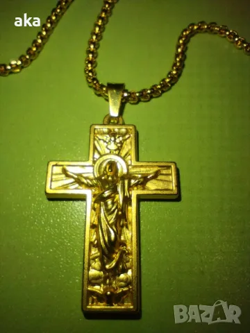 красиво колие 60 см. ланец с кръст златист, снимка 2 - Колиета, медальони, синджири - 48325301