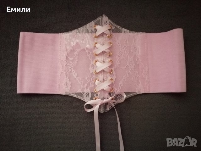 Розов корсет колан с дантела и сатенени връзки, снимка 6 - Корсети, бюстиета, топове - 38964506