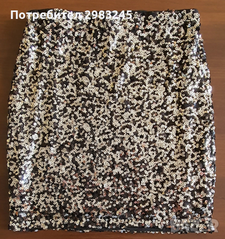 Черна пола със сребристи пайети, снимка 2 - Поли - 44922845