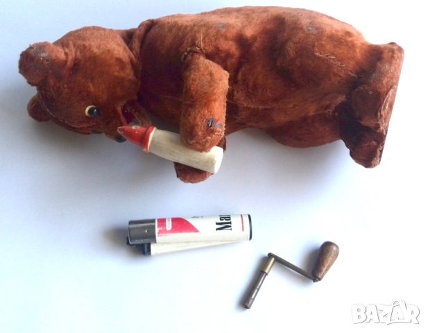 Bear Wind Up Toy Руско механично плюшено мече от 60-те години с бутилка Кафява мечка Работен ключ Иг, снимка 3 - Колекции - 42484552