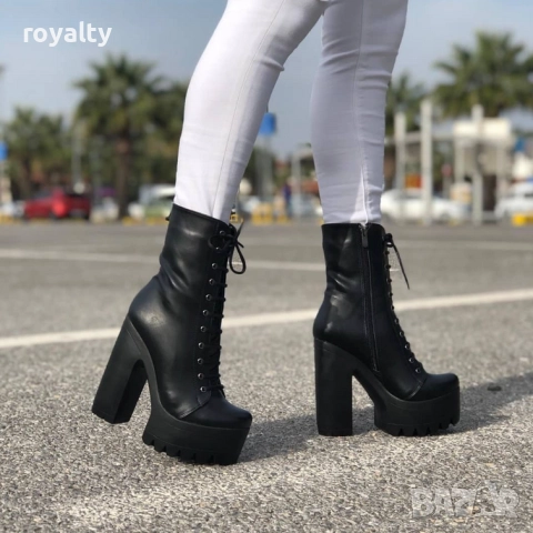 Боти на ток - черна кожа с черно ходило, снимка 5 - Дамски боти - 51847263