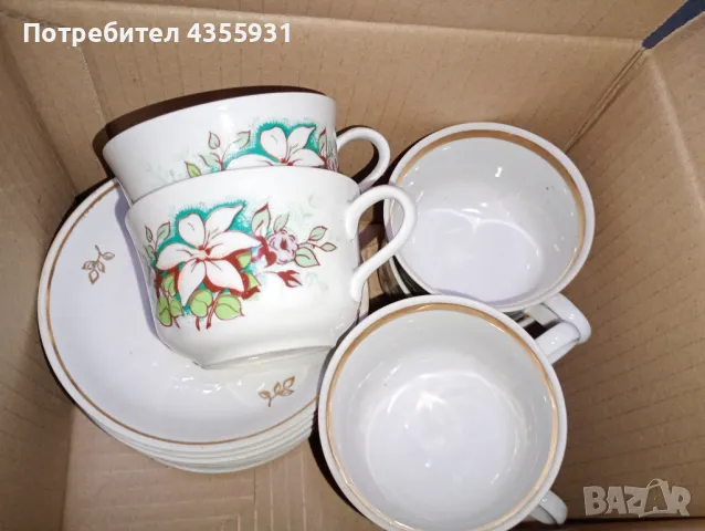 Стар руски порцелан сервиз за чай Големи чаши 6 броя 6 чинийки 