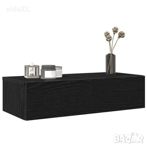 vidaXL Стенен рафт с чекмеджета, черен, 60x26,5x15 см, инженерно дърво（SKU: 859969）, снимка 2 - Секции и витрини - 56123388