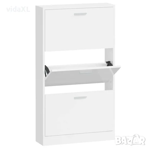 vidaXL Шкаф за обувки, бял гланц, 59x17x108 см, инженерно дърво