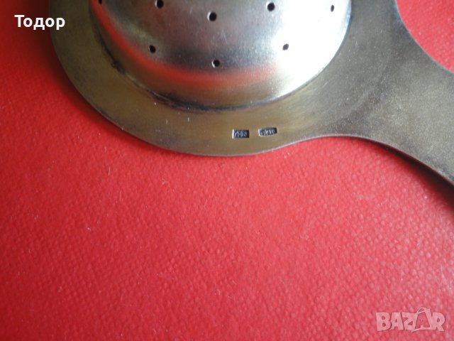 Уникална руска сребърна цедка за чай емайл позлата 916, снимка 4 - Колекции - 38740723