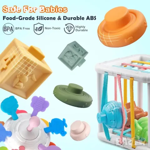 Aliex, Монтесори образователна играчка за бебета, хранителен силикон, сензорна, сортиране на форми, снимка 7 - Образователни игри - 49338234